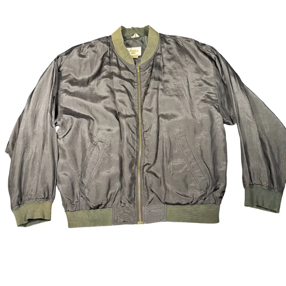 Summa 100% Silk Bomber Jacket Men's‎ Large Black Vintage Full Zip Lightweight